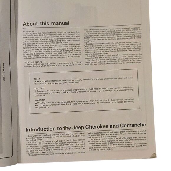Haynes Automotive Repair Manual 1553  Jeep Cherokee Wagoneer Comanche 1984-1993 - Picture 5 of 6
